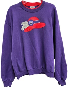 Vintage 90s Jerzees Womens Sweatshirt Large Purple Derby Hat Pullover Grandma - Picture 1 of 6