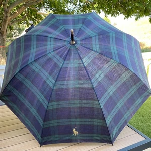 Vintage 80er 90er Polo Ralph Lauren Blackwatch Tartan kariert Regenschirm Holz Haken - Bild 1 von 17