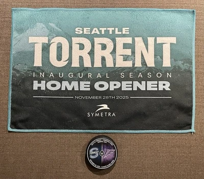 Seattle Torrent PWHL Inaugural Home Game Puck & Rally Towel 11/28/25 - Image 1 of 2