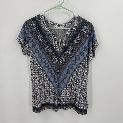 Top manga corta con cuello en V estampado floral azul talla S de Lucky Brand para mujer Foto 1 de 4