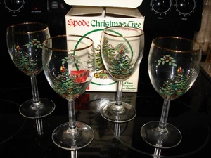 NEU Spode Christmas Tree 13 Unzen Weingläser mit Goldrand, 4er Set - Bild 1 von 6