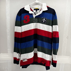 Vintage Tommy Hilfiger Original Striped Long Sleeve Rugby Polo Shirt Large #3 - Picture 1 of 5
