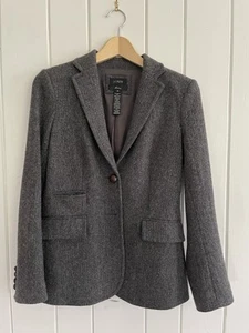 J Crew Hacking Blazer grau Fischgrätmuster 100 % Wolle Größe 4 gebraucht, in einwandfreiem Zustand - Bild 1 von 6