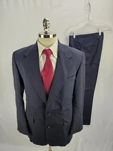 Hertling Men's Blue Stripe Wool Suit 40S 33x29 - Picture 1 of 7