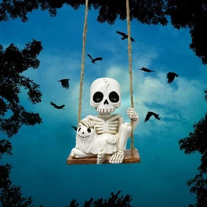 Halloween Skeleton Couple Statue Couple Rope Swing Skeleton Swing. Statue E7Z0 - Picture 1 of 19