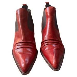 Miu Miu Red Leather Pointed Toe Kitten Heel Chelsea Ankle Boots size 38 - Picture 1 of 4