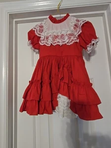 EUC Vintage Kid's Avenue Red Dress With Lace & Ruffles - Size 4 - Picture 1 of 4