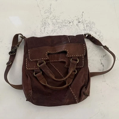 Lucky Brand Abbey Brown Lamb Leather Crossbody Messenger Bag Fold over Purse - Image 1 of 4