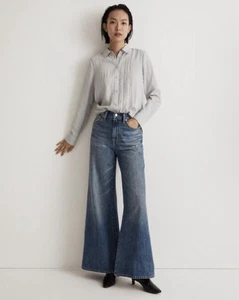 Camisa relajada Madewell arrugada con botones gris solsticio para mujer talla pequeña nueva con etiquetas - Imagen 1 de 11