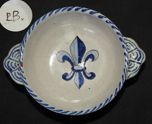 Petit bol à oreilles en faïence - Décor FLEUR DE LYS (Malicorne Pbx) - Picture 1 of 6