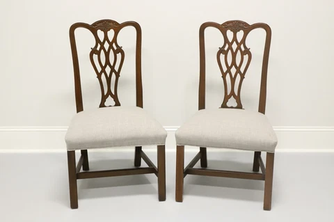 Vintage Mahogany Chippendale Style Straight Leg Dining Side Chairs - Pair Cover