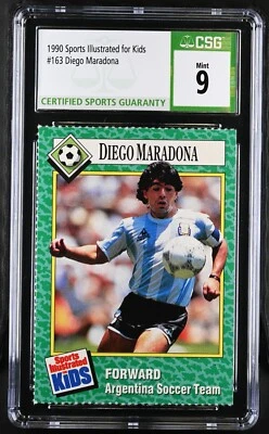 Tarjeta de fútbol Diego Maradona 1990 Sports Illustrated for Kids SI CSG grado 9 COMO NUEVA Foto 1 de 2