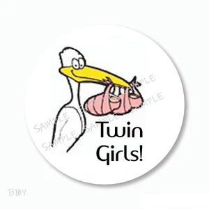 30 Baby Shower Twin Girls Baby Stork Stickers 1.5" Round Envelope Seals Labels - Picture 1 of 1
