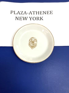 Plaza Athenee Hotel NewYork Wht Porcelain 4"Trinket Dish Gold Logo/ Gold Trim - Picture 1 of 10