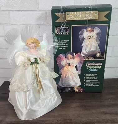 Fiber Optic Angel Tree Topper Christmas Lighted Figure 14" Color Changing In Box - Image 1 of 4