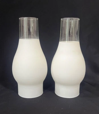 FROSTED GLASS CHIMNEY GLOBE REPLACEMENT HURRICANE OIL LAMP 8 1/2” X 2 7/8" LOT/2 - Image 1 of 3