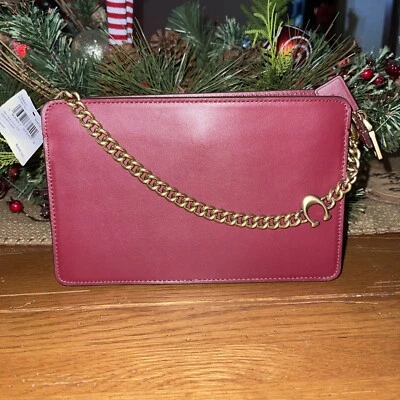 NWT Coach Crossbody Refined Calf Leather Signature Chain Handbag 78801 Deep Red - Image 1 of 4