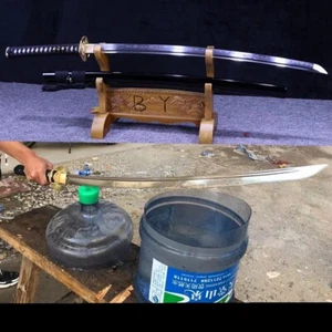 T10 Hoja de patrón de hoja antigua de acero Espada Samurai de Japón muy afilada Katana BRASS - Imagen 1 de 10