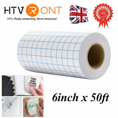 HTVRONT Transfer Tape 6"x50ft Clear Blue Grid for Adhesive Permanent Vinyl for Cut