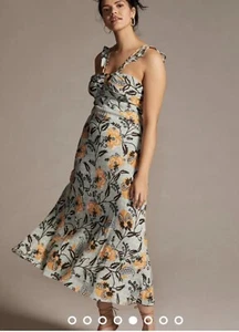 Anthropologie Halter Straight Midi Dress size UK 14 Blue Floral Summer Party - Picture 1 of 18