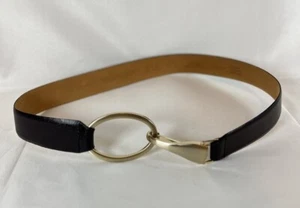 Liz Claiborne Black Bonded Leather Belt Size Mediu Gold Tone Buckle BTRU0456 EUC - Picture 1 of 10