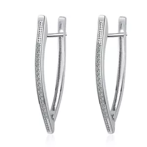 ZARD V Shaped Cubic Zirconia Pavé Silver Large Hoop Earrings - Picture 1 of 6