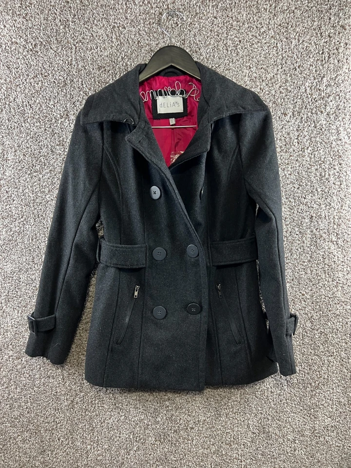 dELiA's Wool Blend Pea Coat Gray Double Breasted Winter Coat Women's Size M - Image 1 of 4