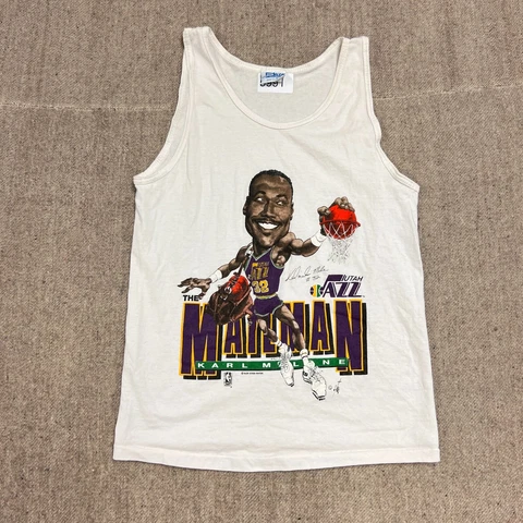Vintage Karl Malone Shirt Mens Small White 1990s Salem Sports Utah Jazz Cover