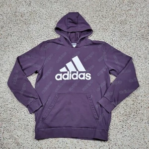Adidas Hoodie Womens Large Purple White Spell Out Sweatshirt Sweater Pullover * - Picture 1 of 11