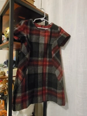 Zara Girls Soft Collection Dress Short Sleeve Lined Back Zip Gray Plaid Size 7 - Image 1 of 2
