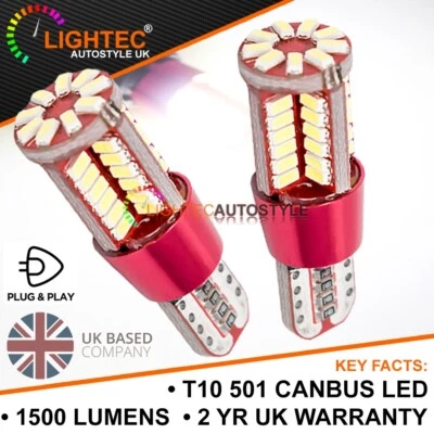 2x T10 W5W 501 CanBus Error Free 57 SMD LED High Power White Car Sidelight Bulbs - Image 1 of 4