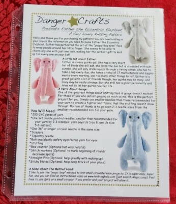 Danger Crafts ESTHER the ECCENTRIC ELEPHANT Knitting Pattern Rebecca Danger 2009 - Image 1 of 3