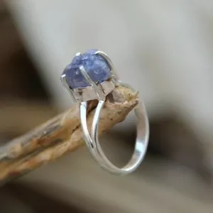 925 Sterling Silver, Natural Iolite Rough Gemstone, Prong Setting, Handmade Ring - Picture 1 of 6