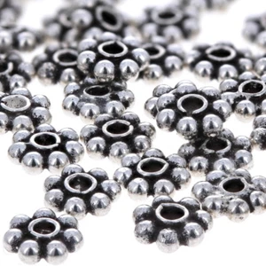 25pc, 6mm Bali Daisy Beads, Sterling Silver, .925 Tiny Spacer Beads, Antiqued - Picture 1 of 2