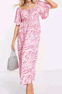 Vestido Midaxi Mujer Rosa Estampado Cebra Manga Ángel Espalda Abierta Talla 20 ASOS CURVE - Imagen 1 de 24
