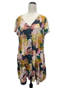 Grace & Co botanical floral boho tier button-up smock shirt dress size 12 - Bild 1 von 8