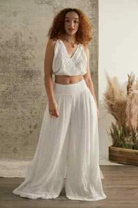 Free People Womens Ivory Angie's Top & Wide Leg Pants Set Size Medium 2220 - Picture 1 of 2