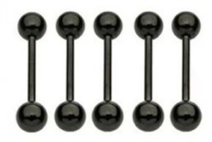 5 Black Titanium Plated Surgical Steel Tongue Nipple Bars 14g 14mm - 5mm Balls - Picture 1 of 1