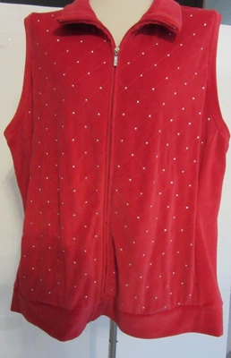 QUACKER FACTORY Womens Christmas Vest PLUS SIZE 2X Red Velour Rhinestone Studs - Image 1 of 4