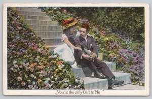 Postkarte mit weißem Rand Romantik Liebespaar auf Stufen Dein Einziger für mich - Bild 1 von 2