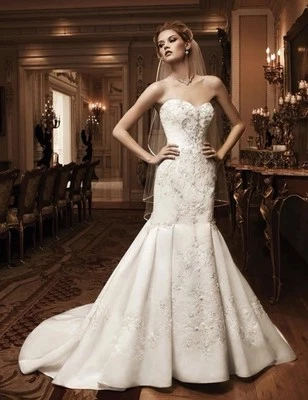 Casablanca Wedding Dress Style 2124 Sz 10 Ivory Beaded Strapless Trumpet Train - Image 1 of 4