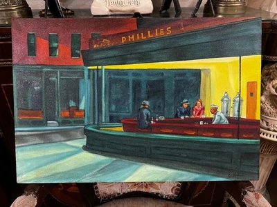 Pintura al óleo sobre lienzo EDWARD HOPPER, de colección estampada firmada Foto 1 de 4