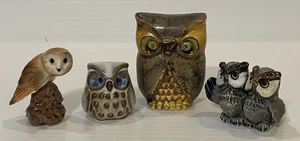 Lote De 4 Estatuillas De Búho De Colección Marrón Gris Cerámica Estante Sitters - Imagen 1 de 10