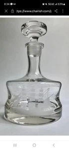 Romanian Crystal Decanter with Etched Ship. Beautiful 10"  Heavy Base  - Picture 1 of 6