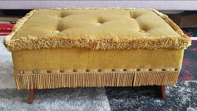  Footstool  Gold Colour, velvet , fabric with wood frame / Stool  - Image 1 of 2