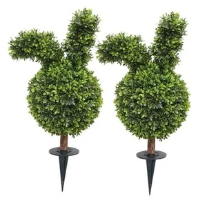 27'' Artificial Bunny Shaped Topiary Trees with Ground Spike Set of 2, Outdoor - Picture 1 of 8