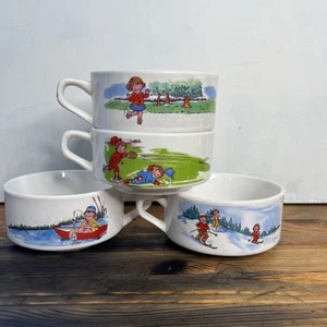 Vintage Campbell’s Kinder Suppentassen - 4er Set Bootfahren Skifahren Baseball Hopscotch Tassen - Bild 1 von 13