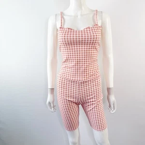 Pink Gingham Bodysuit Stretch Romper Size S Coquette Girl Summer Cottagecore NEW - Picture 1 of 9