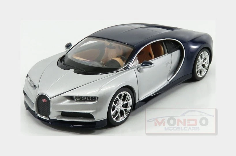 1:24 WELLY Bugatti Chiron Le Patron 2016 Silver Blue WE24077SB - Immagine 1 di 2