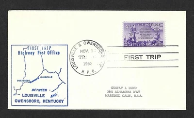 Highway Post Office HPO - Louisville & Owensboro Trip 2 - 1952 - Nov 1 - Image 1 of 2